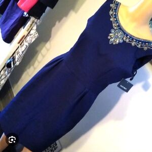 Ellen Tracy Elegant Blue Embellished Dress